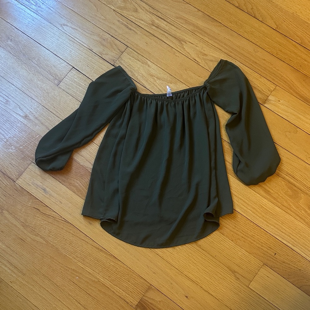 Women's Olive Off-Shoulder Peasant Top
